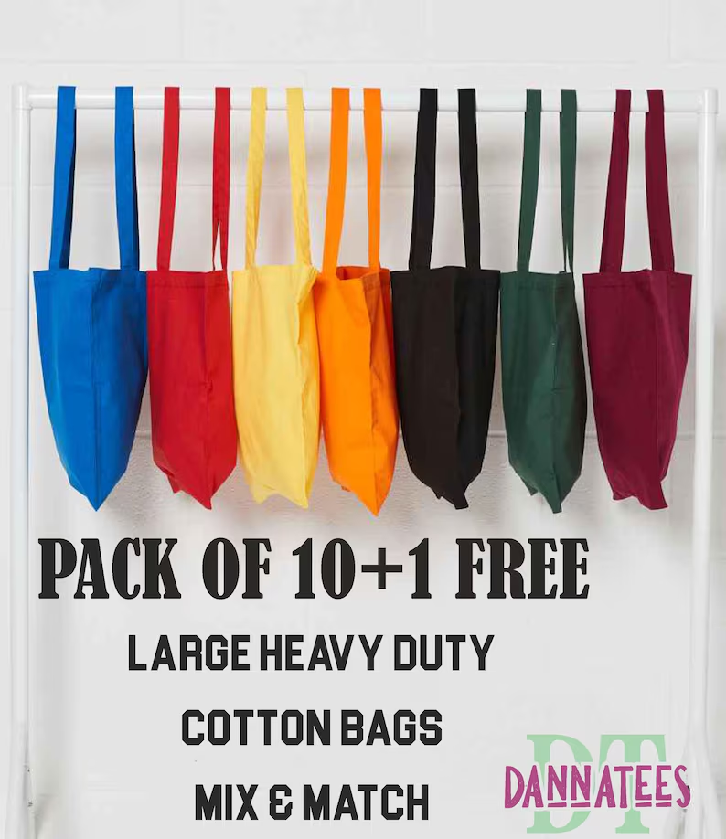 10+1 Free MIX match Colours Cotton Eco-Friendly Tote Bag