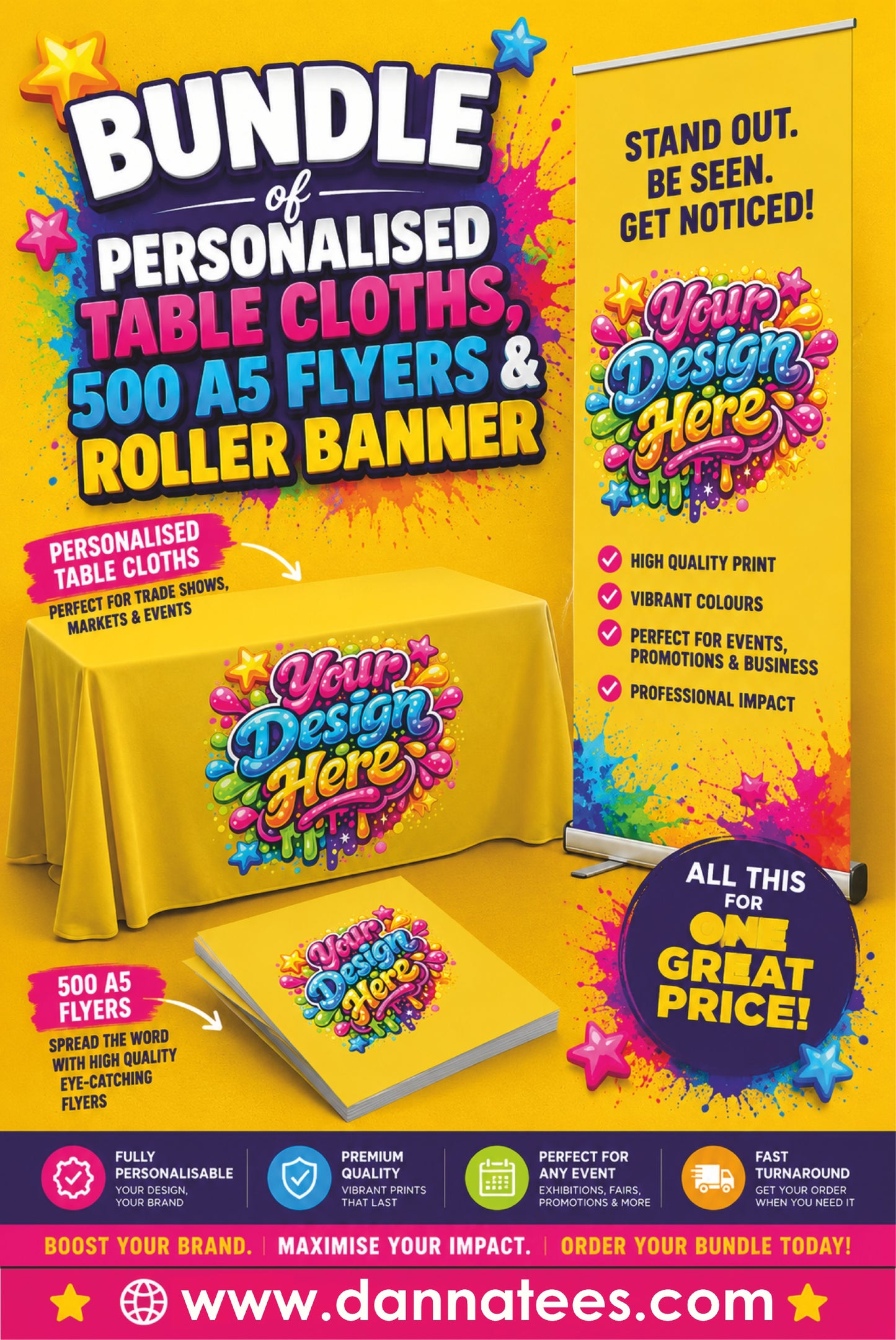 Roller Banner, Table Cloth & A5 Flyers Complete Business Promotion Bundle