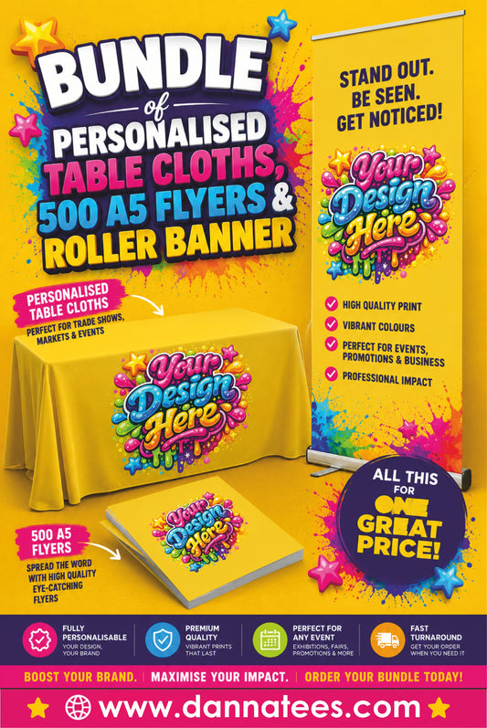 Roller Banner, Table Cloth & A5 Flyers Complete Business Promotion Bundle