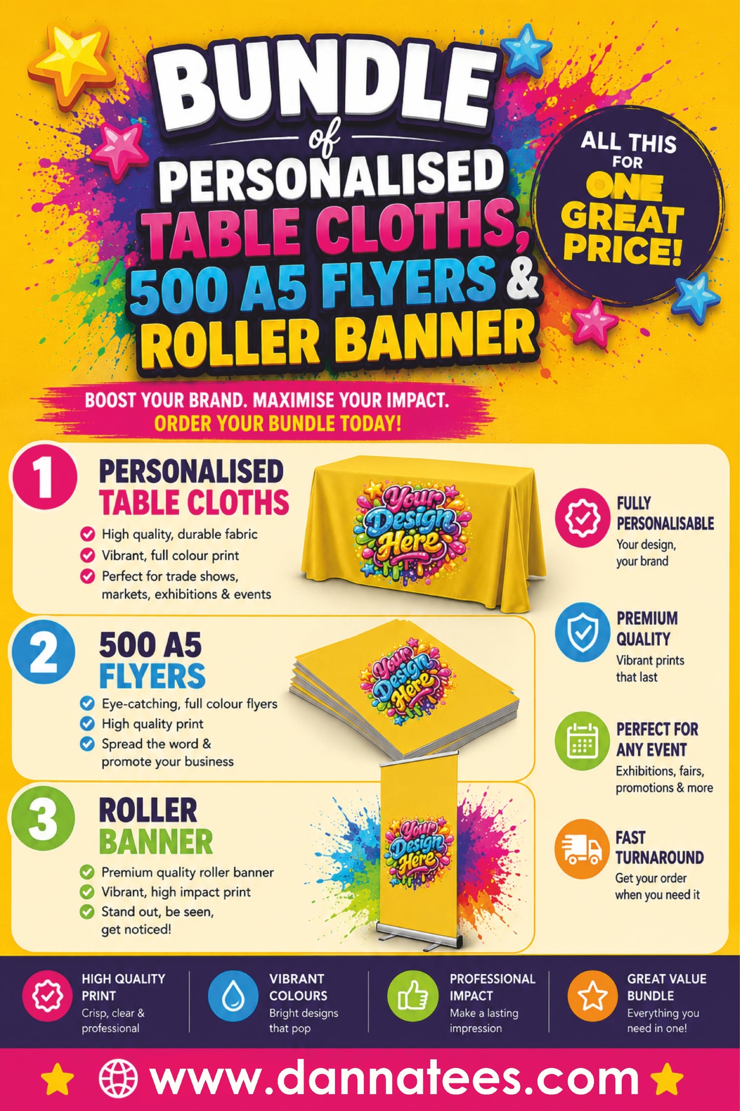 Roller Banner, Table Cloth & A5 Flyers Complete Business Promotion Bundle