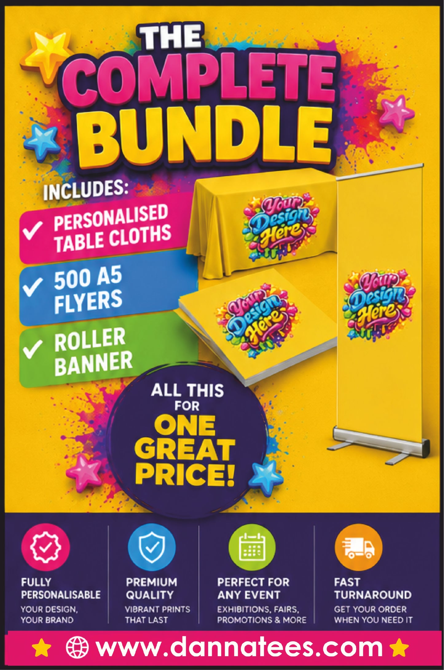 Roller Banner, Table Cloth & A5 Flyers Complete Business Promotion Bundle