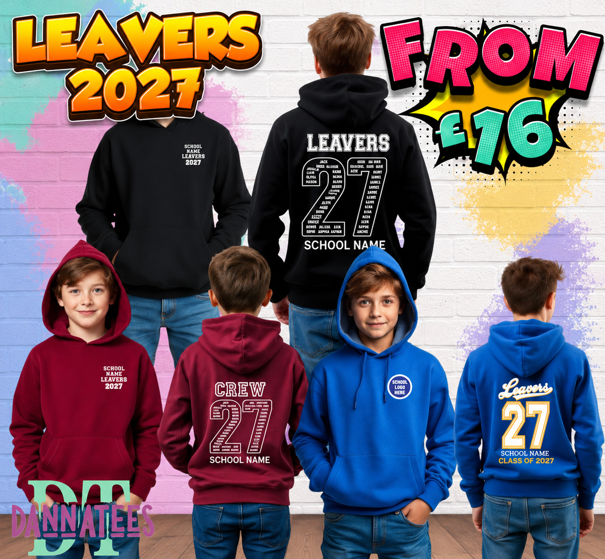 Personalised Leavers 2027 Hoodie Kids Adults School Year 11 Class Names 27