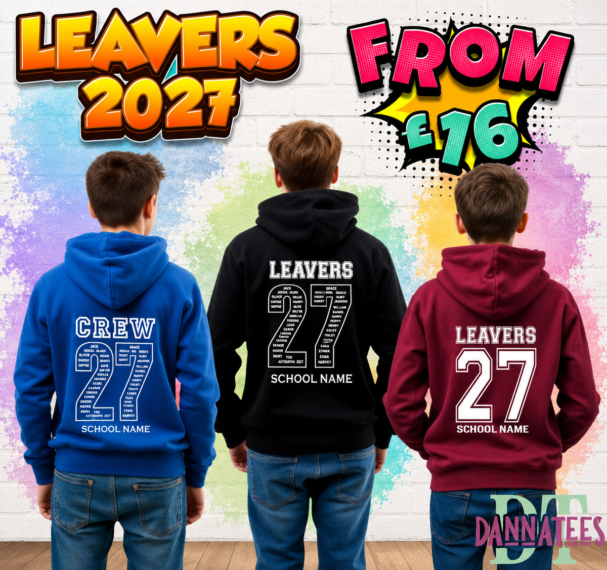 Personalised Leavers 2027 Hoodie Kids Adults School Year 11 Class Names 27
