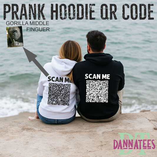 Gorilla Middle Finger Prank QR Code Custom Printed Hoodies Back Print QR Code Scan Me Prank