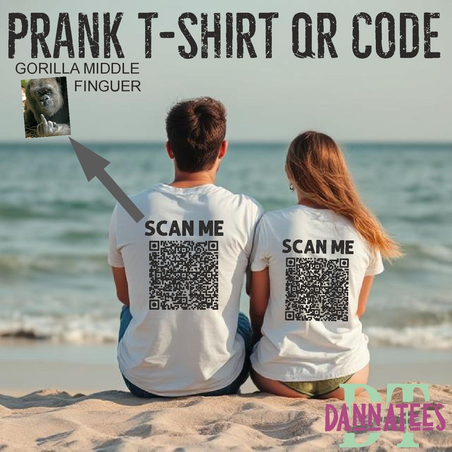Gorilla Middle Finger Prank QR Code Custom Printed T-Shirt Back Print QR Code scan the QR code