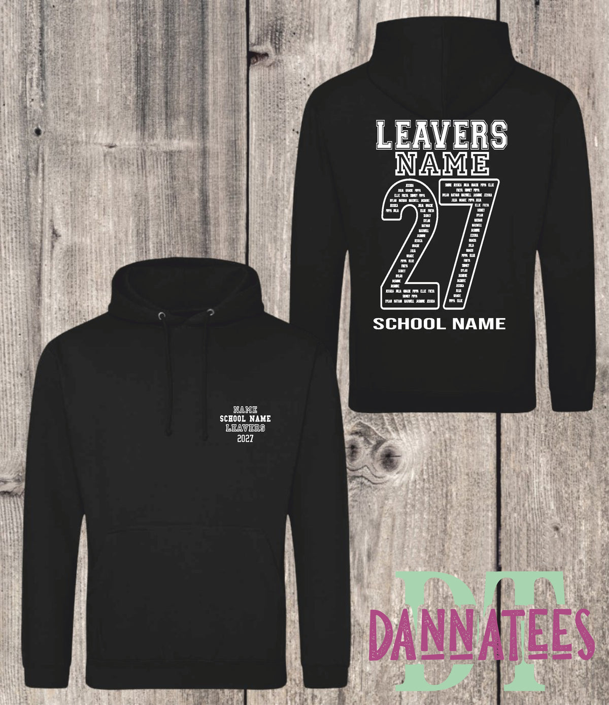 Personalised Leavers 2027 Hoodie Kids Adults School Year 11 Class Names 27