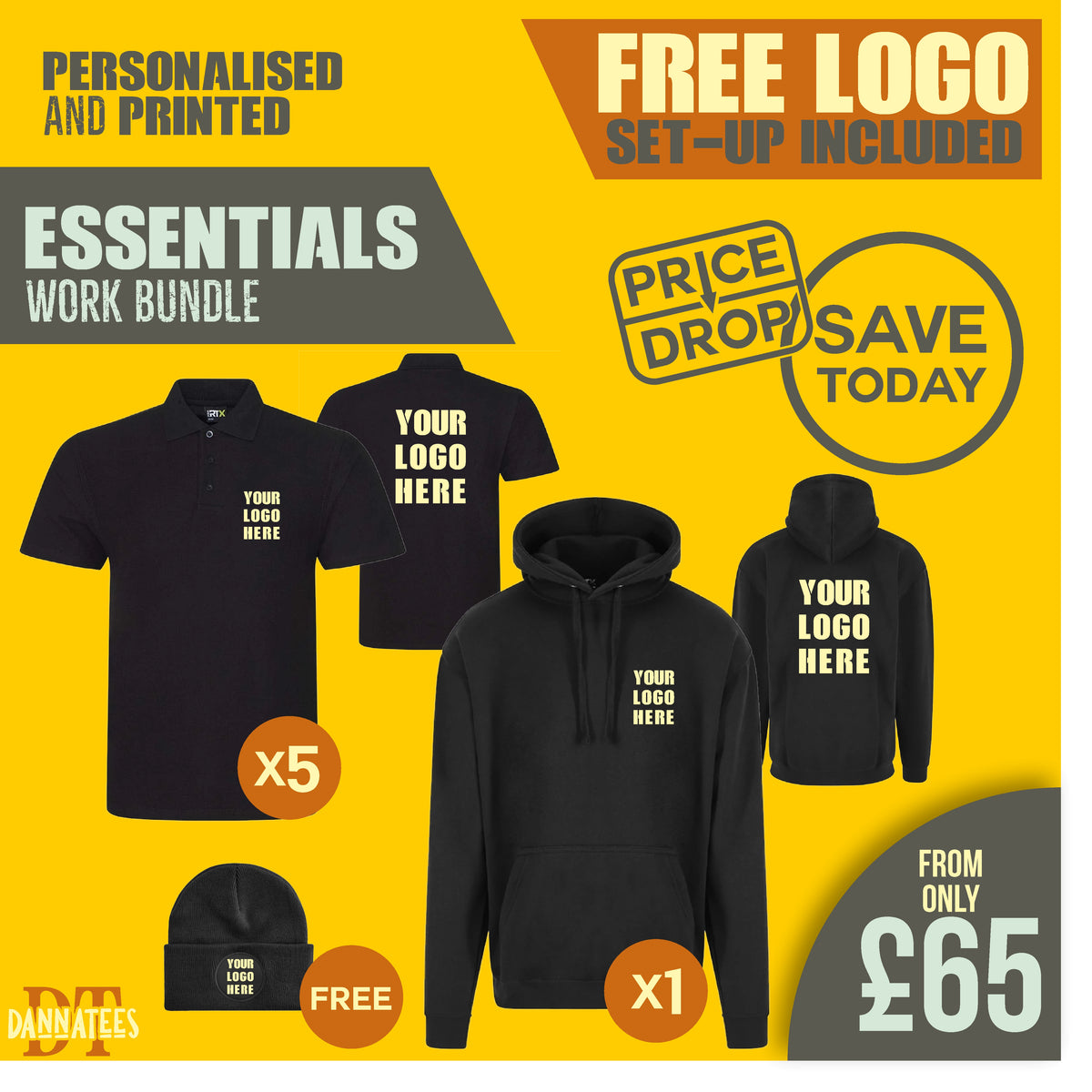 X02 Workwear Package: Custom Printed 1 Hoodie & 5 Polos