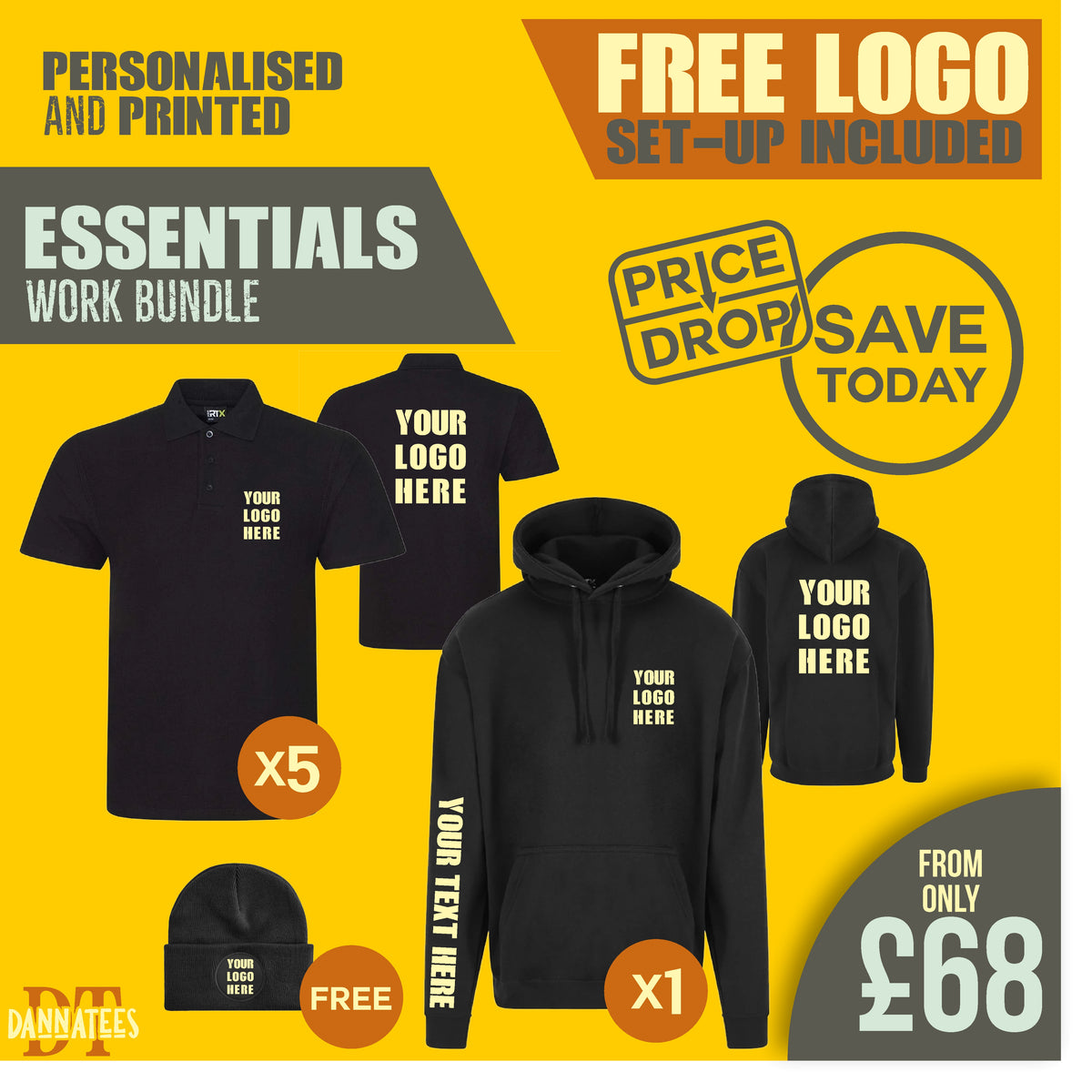 X02 Workwear Package: Custom Printed 1 Hoodie & 5 Polos