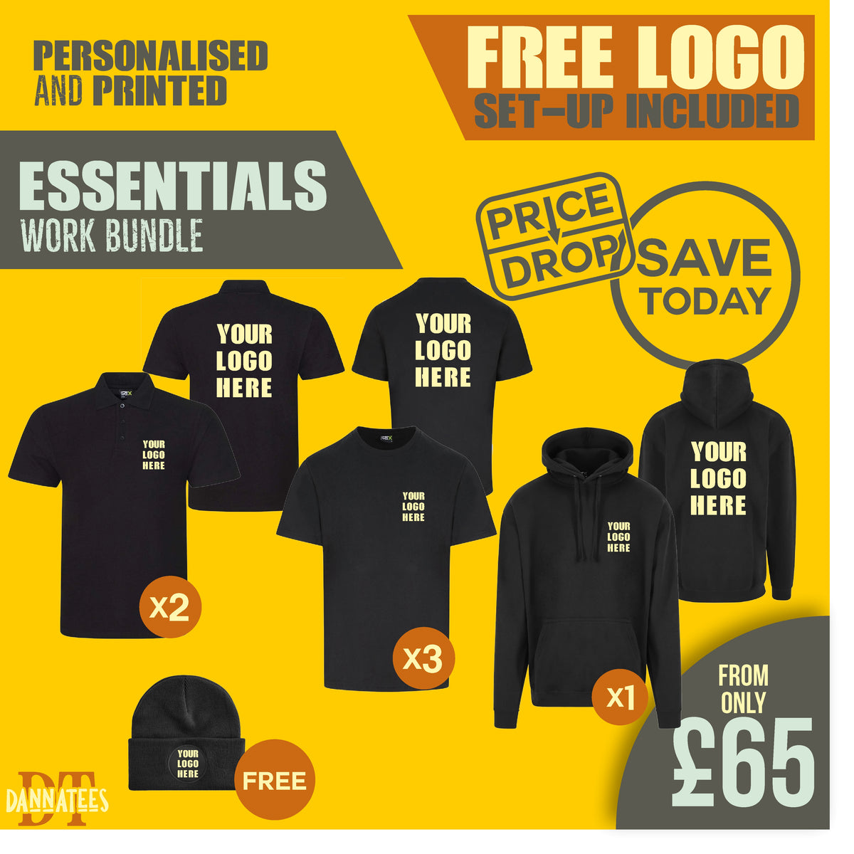 X04 Workwear Package: Custom Printed 1 Hoodie + 2 Polos + 3 T-Shirts
