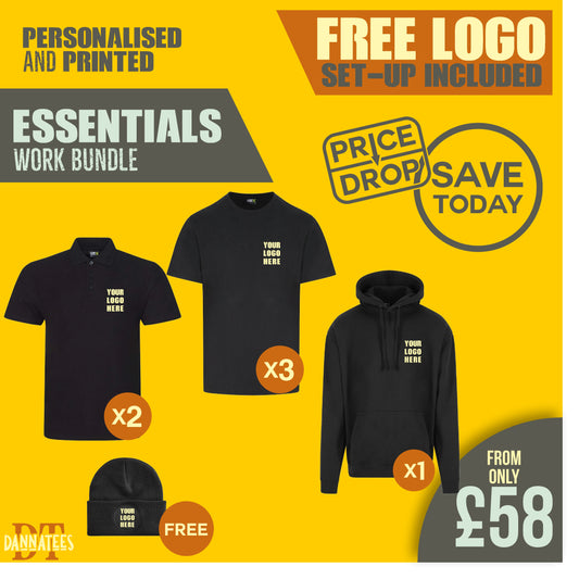 X04 Workwear Package: Custom Printed 1 Hoodie + 2 Polos + 3 T-Shirts