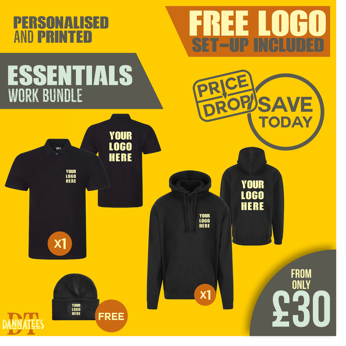 X05 Workwear Package: Custom Printed 1 Hoodie + 1 Polos