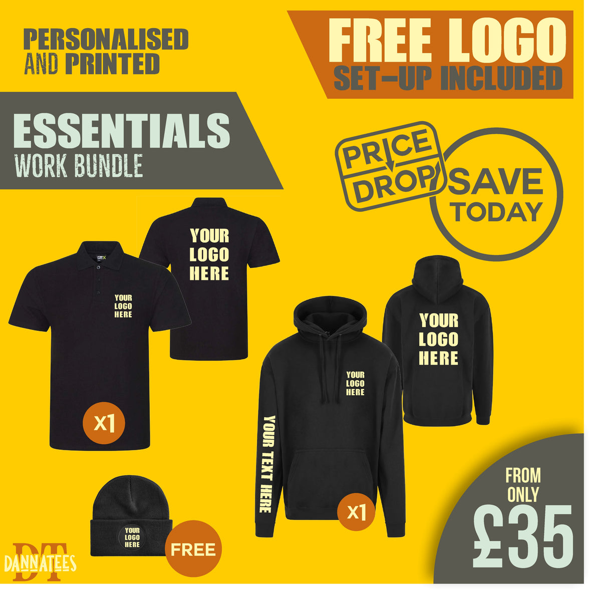 X05 Workwear Package: Custom Printed 1 Hoodie + 1 Polos