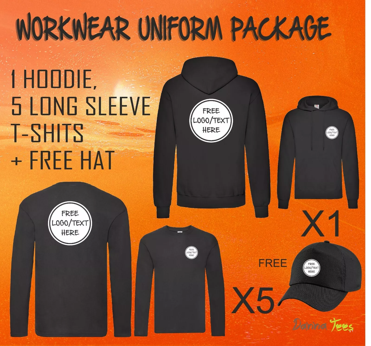 X03 Workwear Package: Custom Printed 1 Hoodie & 5 Long Sleeve T-Shirts