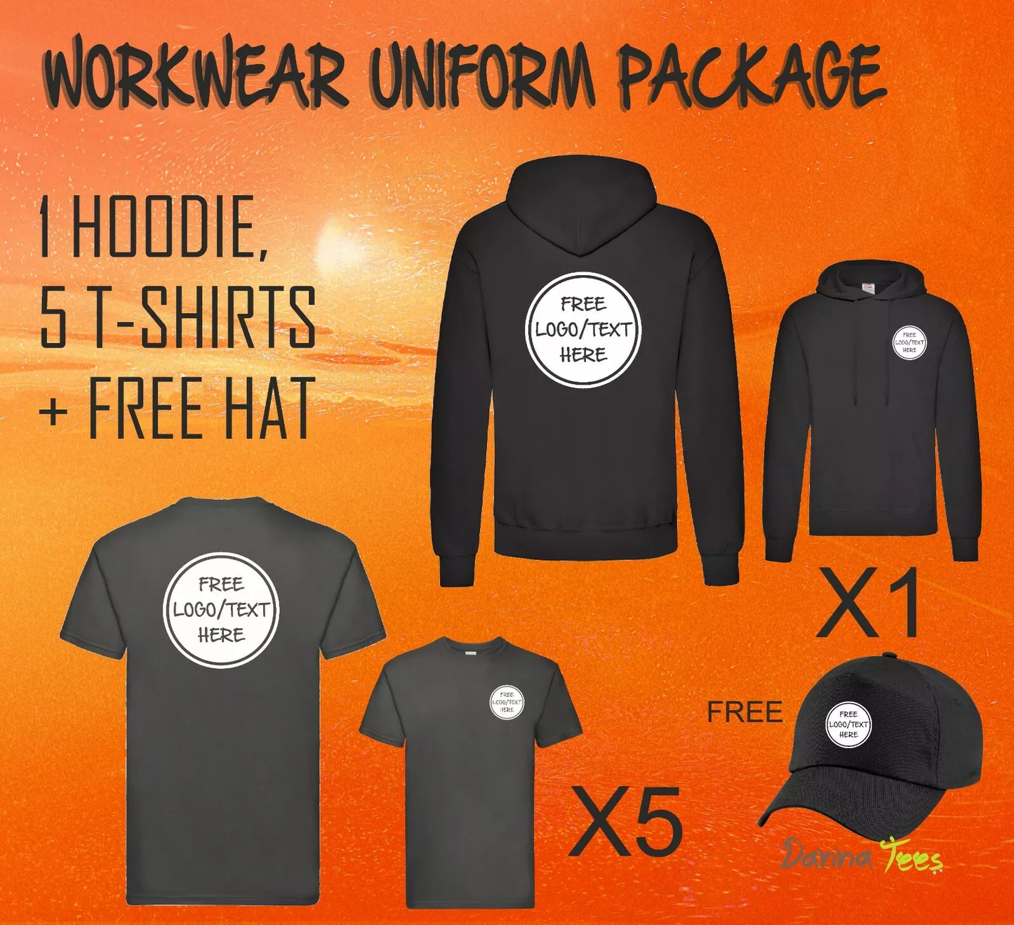X05 Workwear Package: Custom Printed 1 Hoodie & 5 T-Shirts