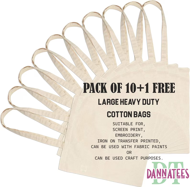 10+1 Free Natural Colour Cotton Eco-Friendly Tote Bag
