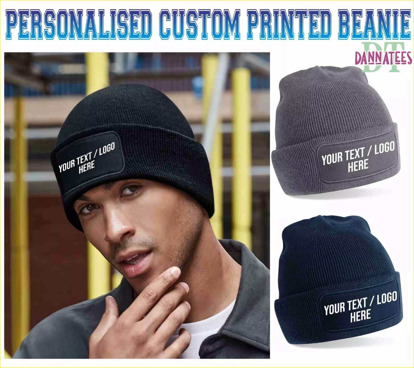 Custom Personalised Printed Beanie Thinsulate patch
