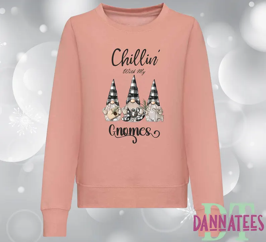 Christmas Chillin' with my Gnomes Sweatshirt Funny Xmas Holiday Sweatshirt Gnomies Sweatshirt, Women's Christmas Sweater Family Holiday