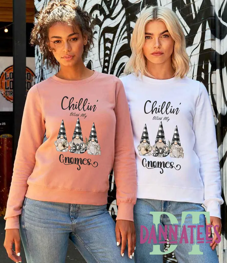 Christmas Chillin' with my Gnomes Sweatshirt Funny Xmas Holiday Sweatshirt Gnomies Sweatshirt, Women's Christmas Sweater Family Holiday