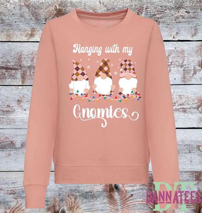 Christmas Hanging with my Gnomes Sweatshirt Funny Xmas Holiday Sweatshirt Gnomies Sweatshirt, Women's Christmas Sweater Family Holiday