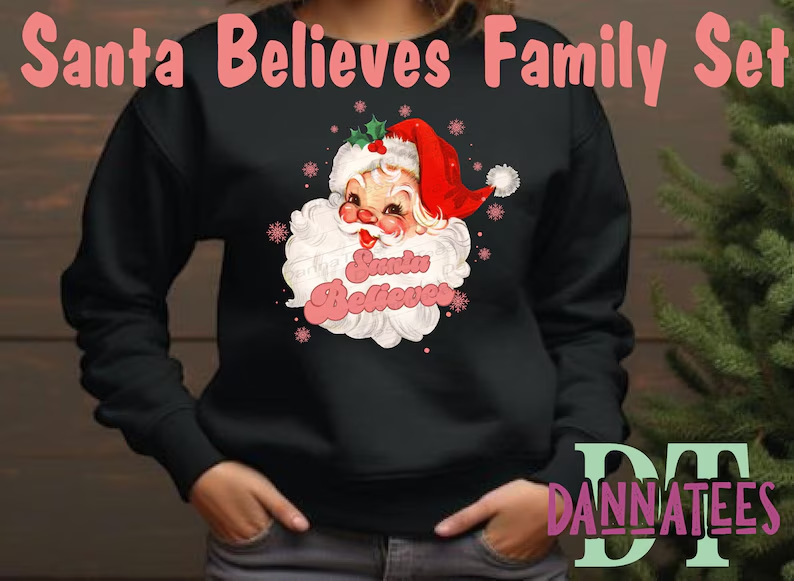 Personalized Family Christmas Sweatshirt: Santa Believes Matching Set