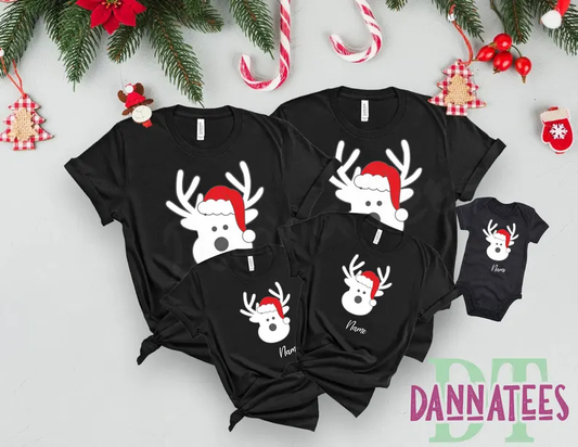 Personalized Family Christmas T-Shirts: Rudolph Reindeer Matching Set