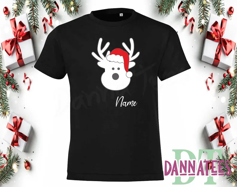 Personalized Family Christmas T-Shirts: Rudolph Reindeer Matching Set