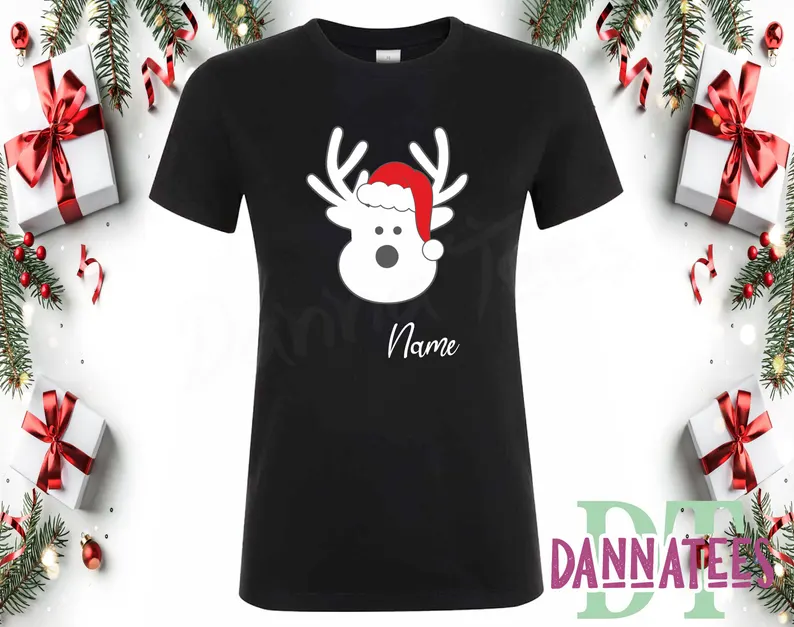 Personalized Family Christmas T-Shirts: Rudolph Reindeer Matching Set