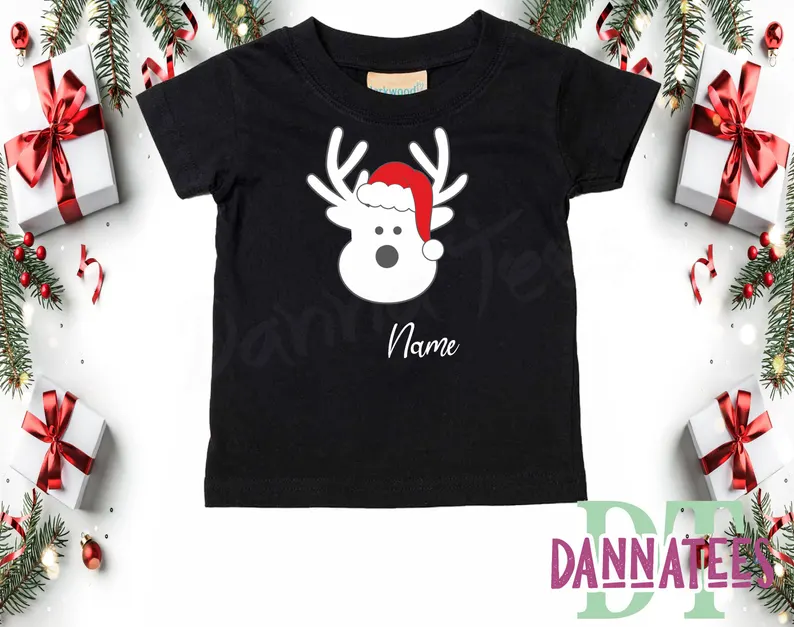Personalized Family Christmas T-Shirts: Rudolph Reindeer Matching Set