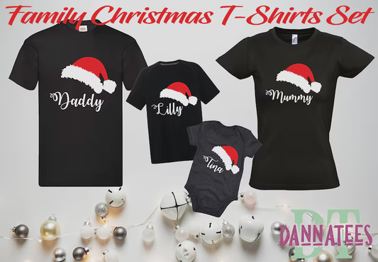 Personalized Family Christmas T-Shirts: Santa Hat Matching Set