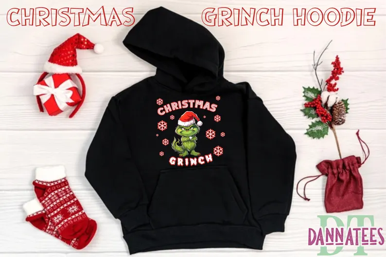 Christmas Grinch Hoodie: Kids & Unisex Holiday Sweatshirt